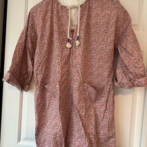 J. Crew Red and White Floral Swim Coverup